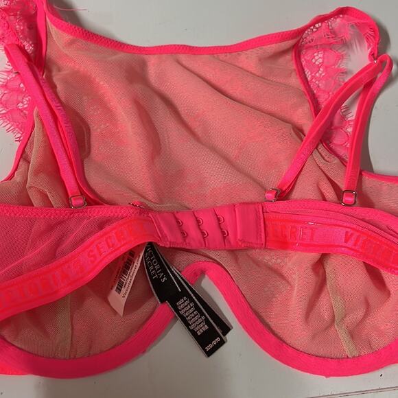 New Victorias Secret very sexy high neck lace unlined logo bra 32D - Picture 6 of 11